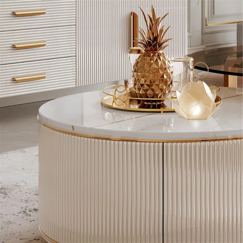 Miniatura 4 de Mesa de té para sala de estar, mesa de centro redonda moderna, juego de 2, mesa de centro circular con parte superior y cajón únicos, mesa central