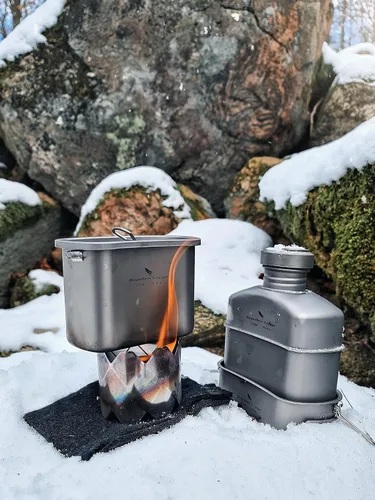 Miniatura 8 de iBasingo Kit de desorden de cantina de titanio con mango plegable, anillo colgante ultraligero portátil para almuerzo al aire libre camping