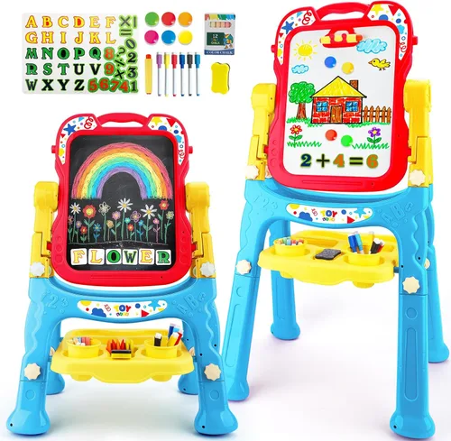 Miniatura 10 de STEAM Life Caballete artístico para niños, caballete para niños pequeños 4 en 1 de doble cara con pizarra magnética giratoria y tablero de dibujo