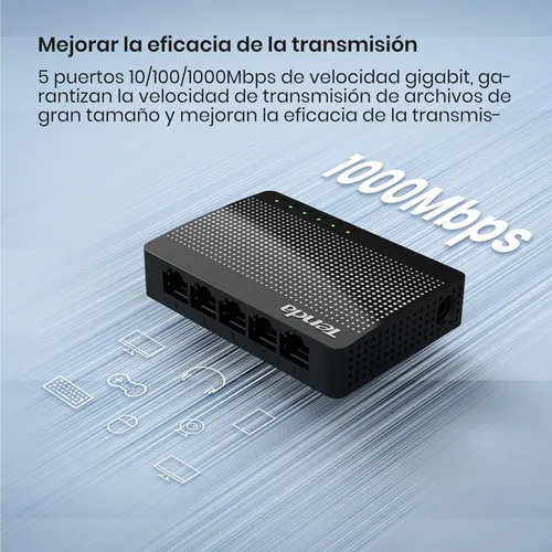 Miniatura 2 de Tenda SG105, conmutador Gigabit de 5 puertos, interruptor Ethernet doméstico no administrado, divisor Ethernet de oficina, Plug & Play, estuche