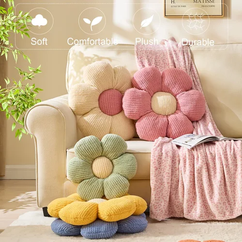 Miniatura 5 de XIAIJIA Cojín con forma de flor. Cojín con flores en forma de margaritas. Cojín decorativo con margaritas para la cama. Linda almohada de felpa