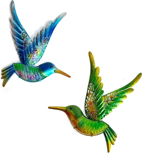 Miniatura 9 de HONGLAND Arte de pared de colibrí de metal de 15 pulgadas, escultura de pared de pájaros de metal, decoración de jardín, estatua al aire libre