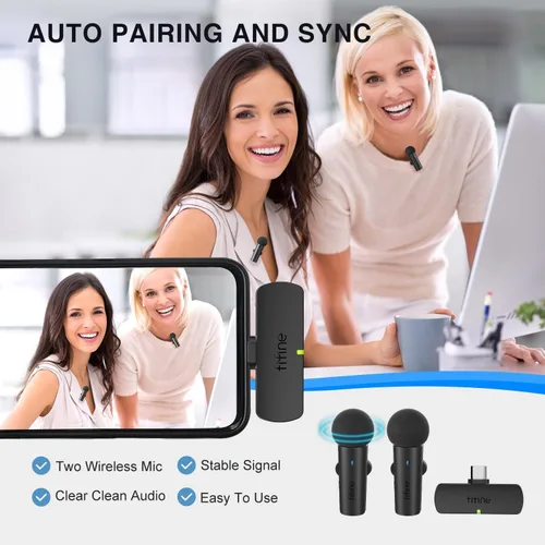 Miniatura 2 de FIFINE Sistema Lavalier inalámbrico con 2 micrófonos, micrófono de solapa con sonido claro para entrevistas de video de YouTube, mini micrófono dual