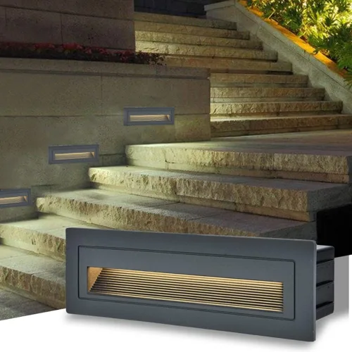 Miniatura 9 de Lámpara de pared moderna para escaleras, 6 W, con rejilla horizontal, placa frontal para interiores y exteriores, impermeable, color gris