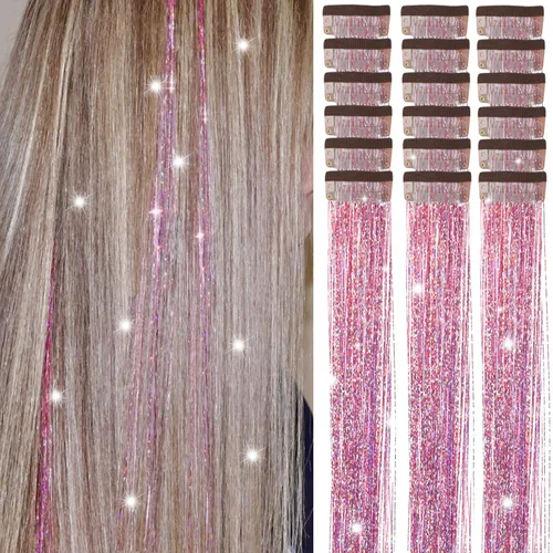 Miniatura 15 de Paquete de 12 extensiones de cabello de oropel con clip, 24 pulgadas, accesorios para el cabello de hada brillante para niñas y mujeres, fiesta