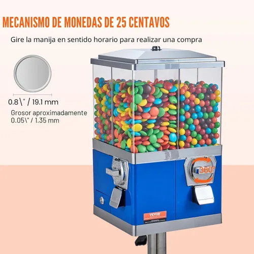 Miniatura 4 de VEVOR Máquina expendedora comercial, dispensador giratorio de cuatro compartimientos para chicles y dulces, banco de dulces accionado por monedas