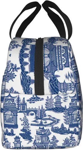 Miniatura 7 de Blue Willow Ancient Ming Chinoiserie - Bolsa de almuerzo aislada reutilizable, 8.5 x 8 x 5 pulgadas