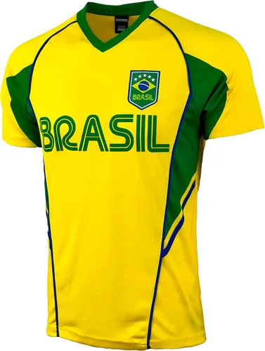 Icon Sports Camiseta de rendimiento de Brasil para niño, camiseta de fútbol de Brasil, camiseta de manga corta de fútbol de Brasil