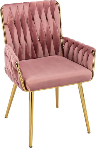 Miniatura 12 de Westice Silla de Escritorio de Terciopelo, Silla Cómoda Dorada para Oficina en Casa con Respaldo Tejido a Mano, Silla Giratoria de Altura Ajustable