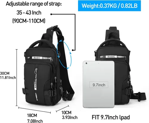 Miniatura 6 de Mochila cruzada pequeña negra para hombre y mujer, H-Negro, S, Moda