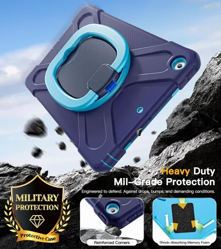 Miniatura 3 de BRAECN Funda para iPad de 9ª/8ª/7ª generación, resistente funda de silicona apta para niños con soporte plegable/asa para lápices, correa de hombro