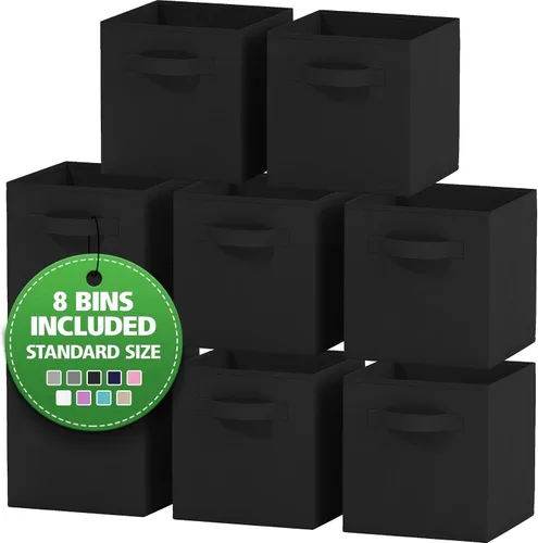 Miniatura 12 de Juego de 8 cubos de almacenamiento cestas plegables de tela con asas duales. Cubos de almacenamiento Organizador de estantes de armario Blanco
