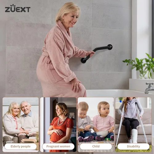 Miniatura 6 de ZUEXT - Barra de agarre en ángulo de 16 pulgadas, paquete de 2 manijas antideslizantes negras para ducha, barra de equilibrio de baño moleteada