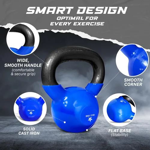 Miniatura 3 de Yes4All Pesa rusa, pesas rusas de hierro fundido con revestimiento de vinilo de 5-100 LB para entrenamiento de fuerza para ejercicios de gimnasio