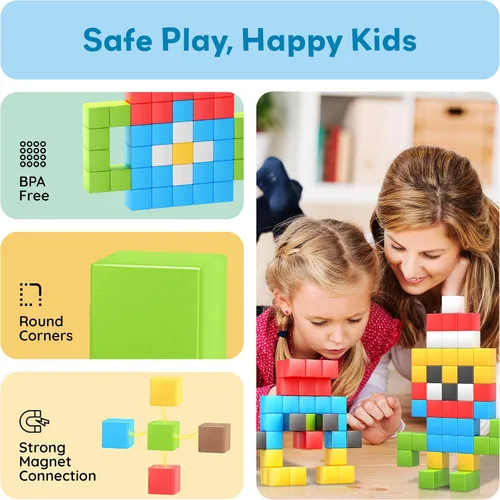 Miniatura 6 de PicassoTiles 102 piezas Cubo de rompecabezas magnético de píxeles de 1" Mezcla y combina juguetes con Ideabook STEM Educación de aprendizaje Bloques
