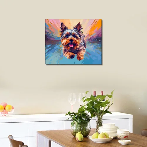 Miniatura 2 de TUMOVO Pintura de animales por números enmarcados con pinceles Yorkshire Terrier Dog Paint por números para adultos, kits de pintura por números