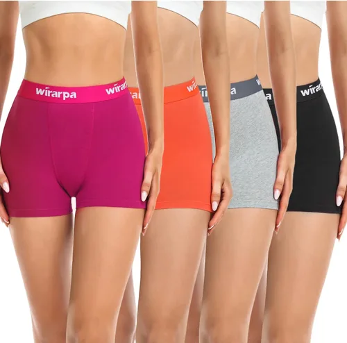 wirarpa Calzoncillos tipo bóxer de algodón para mujer, pantalones cortos antirozaduras, entrepierna de 3 pulgadas, paquete de 4 unidades