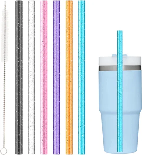 Miniatura 13 de Popote de repuesto compatible con vaso tumbler Stanley de 40 onzas y 30 onzas, paquete de 6 popotes reutilizables con cepillo de limpieza, plástico