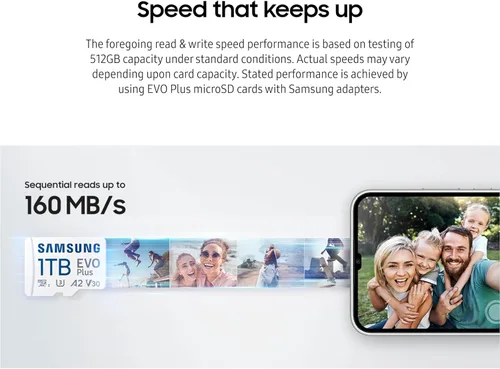 Miniatura 4 de Samsung EVO Plus - Tarjeta de memoria microSD + adaptador, 64 GB microSDXC, velocidades de hasta 160 MB/s, UHS-I, C10, U1, V10, A1, almacenamiento