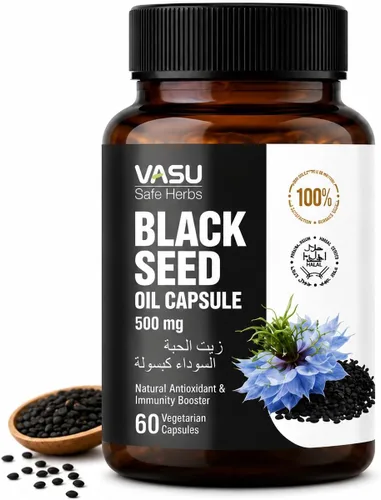 Vasu Cápsulas de semillas negras – Nigella sativa prensada en frío – Apoyo natural para el bienestar – 60 cápsulas vegetarianas – Sin OMG, sin gluten