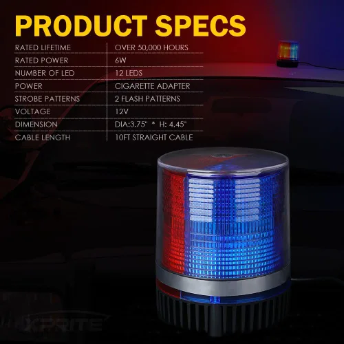 Miniatura 6 de Xprite - Luz de baliza LED roja y azul con base magnética, luces intermitentes de seguridad y advertencia para vehículos de la ley, montacargas