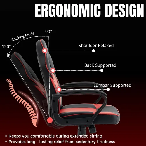 Miniatura 6 de Silla ergonómica de videojuegos para computadora, oficina en casa, carreras, escritorio ejecutivo de video, de piel sintética, para adultos