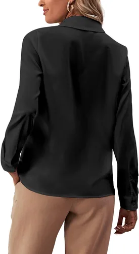 Miniatura 2 de LYANER - Blusa de manga larga con cuello de botón y volantes en la parte delantera para mujer