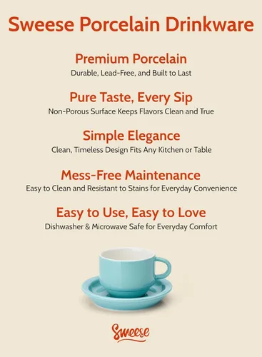 Miniatura 7 de Sweese - Juego de 4 tazas de espresso apilables de porcelana de 4 onzas con platillos y soporte de metal, color turquesa