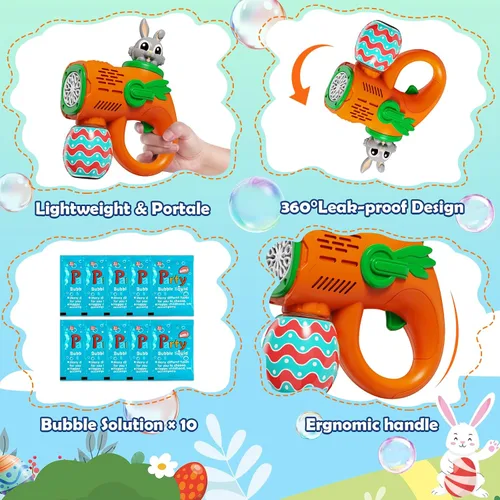 Miniatura 3 de Juguete de pistola de burbujas para niños, paquete de 2 sopladores de burbujas de conejo con 10 recambios de solución de burbujas, máquina
