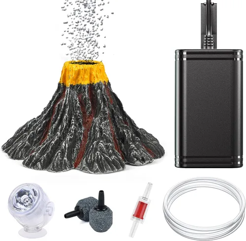 Kit de adorno de volcán para acuario Uniclife Errupción volcánica con mini bomba de aire, foco LED rojo, piedra de aire burbujeador, tubo de línea