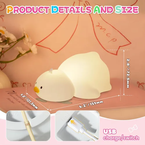Miniatura 6 de Luz nocturna para niños, luz nocturna LED de silicona regulable recargable con 7 colores, lámpara de noche para guardería de bebé, lámpara táctil