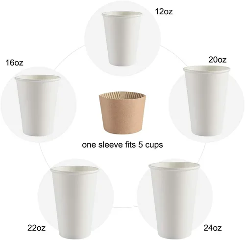 Miniatura 3 de SPRINGPACK - Fundas de café – 500 fundas desechables corrugadas para tazas calientes – Fundas de papel kraft protectoras con aislamiento térmico