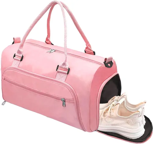 woogwin Pequeña bolsa de gimnasio para hombres y mujeres con zapatos y compartimento húmedo, bolsa de lona impermeable para viajes, deportes,