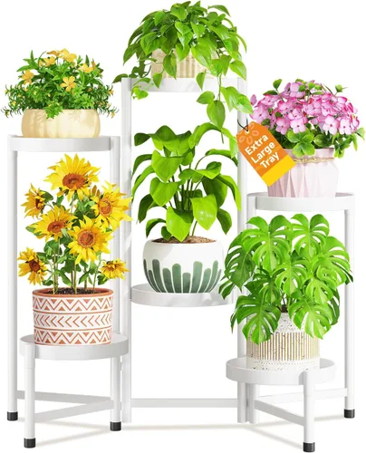 Miniatura 17 de LASZOLA Soporte plegable para plantas de interior de 7 niveles para múltiples macetas grandes, estante ajustable alto y resistente con bandeja de 10