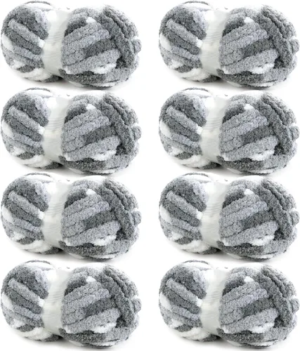 Miniatura 15 de HOMBYS Paquete de 8 hilos gruesos gigantes para tejer a ganchillo/tejer a mano, súper voluminosos, grandes, suaves, esponjosos, tie dye de felpa