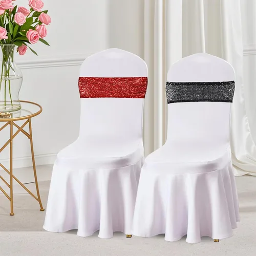 Miniatura 5 de Eternal Beauty Juego de 10 lazos de lentejuelas para silla, bandas doradas para decoración de fiesta de boda