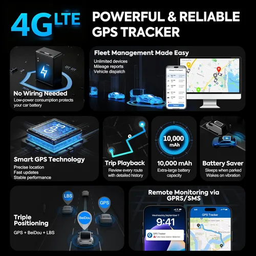 Miniatura 6 de ZT-100 - Rastreador GPS para vehículos, hasta 4 meses de bate, magnético impermeable 4G LTE y batería de larga duración 2G, 10,000 mAh, requiere