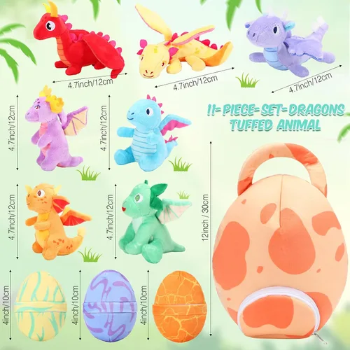 Miniatura 2 de Zhanmai 11 piezas de juguete de peluche de dinosaurio de Pascua pequeño dino de peluche y bolsa de huevos conjunto de animales de peluche lindos