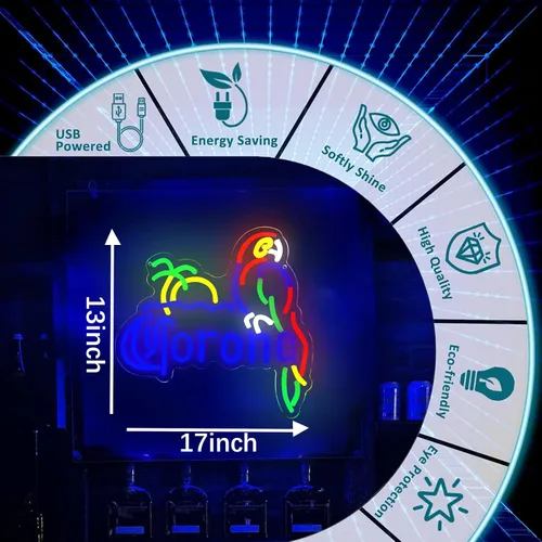Miniatura 2 de Coron Letrero de Neón de Loro Luces de Neón para Decoración de Bar, Luces de Cerveza de Palmera Letrero de Neón LED Regulable Letreros Luminosos