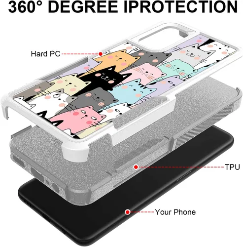 Miniatura 2 de Funda para Samsung Galaxy A13 5G, lindo y divertido patrón de gatos, absorción de golpes, policarbonato duro e interior de silicona híbrida de doble