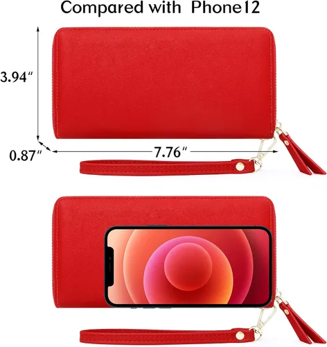 Miniatura 4 de GEEAD Billeteras para mujer de gran capacidad de piel sintética para tarjetas de crédito, Rojo