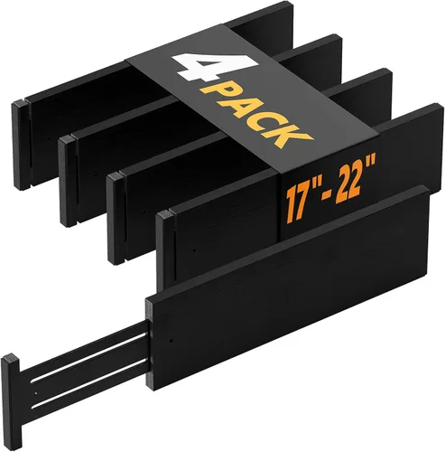 Miniatura 13 de SpaceAid Paquete de 4 separadores de cajones de bambú, 4.65 pulgadas de alto ajustable de 12.5 a 17 pulgadas, organización expandible para ropa