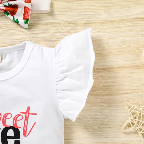 Miniatura 10 de Conjunto de ropa para bebé niña de 1er cumpleaños con mangas con volantes + pantalones cortos estampados + diadema para tartas