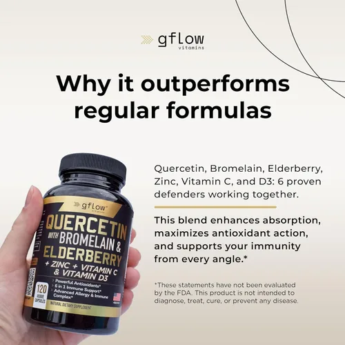 Miniatura 3 de gflow vitamins Quercetina con bromelina zinc vitamina C vitamina D saúco - 120 cápsulas vegetarianas, sin OMG, sin gluten, suplemento de apoyo