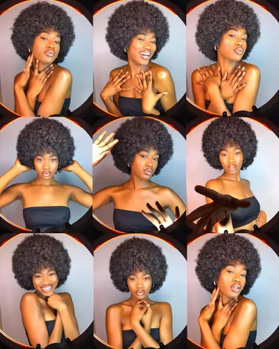 Miniatura 6 de Peluca Afro Corta con Flequillo para Mujeres Negras, Peluca Afro Rizada Esponjosa de Calidad, Peluca Afro Sintetica Grande de los 70 (Negra)