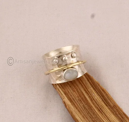 Miniatura 2 de Rainbow Moonstone Silver Ring, Statement Silver Ring Handmade Spinner Ring, Fidget Spinner Ring, Spinner Ring Women, Simple Elegant Silver Ring