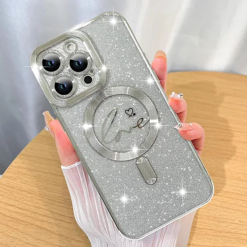 Miniatura 69 de ZIYE Funda Magnética Diseñada para iPhone 11 Funda con Purpurina Plateado de Lujo Corazón de Amor Compatible con MagSafe Funda Transparente