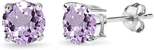 Aretes redondos de plata de ley con piedras preciosas de 0.157in, 0.197in, 0.276in, 0.315in, morado solitario, amatista auténtica para mujeres y