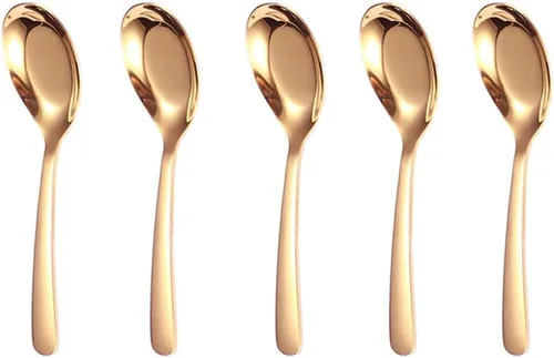 Miniatura 7 de 5 cucharas de sopa y postre de acero inoxidable con acabado espejo para sopa, arroz, té, leche, café y helado (dorado)