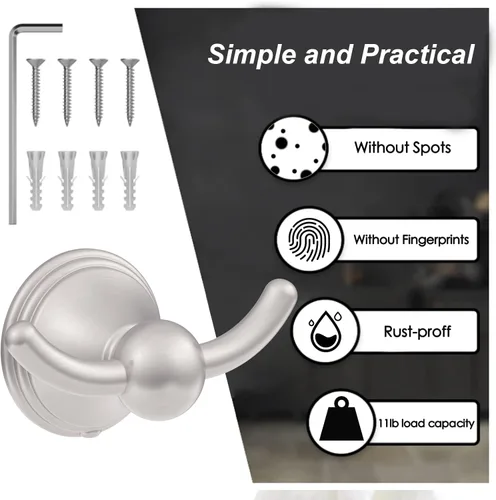 Miniatura 3 de Asidrama Ganchos para toallas de baño, ganchos de níquel satinado cepillado para cocina, ducha, puerta, montaje en pared, exquisitos ganchos